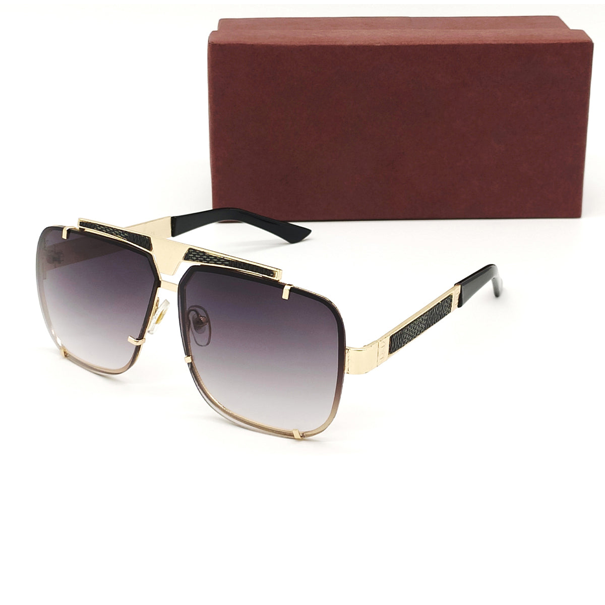 Black Napoli Square Sunglasses (SUN-LV-7003-BLK2GLD) SWASTIK CREATIONS The Trend Point