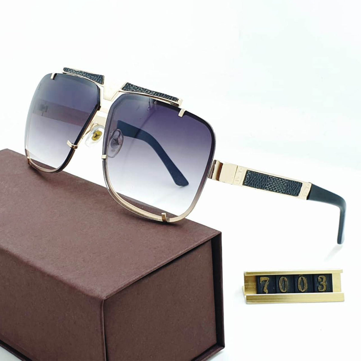 Black Napoli Square Sunglasses (SUN-LV-7003-BLK2GLD) SWASTIK CREATIONS The Trend Point