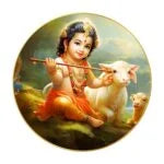 CH-RKR5 Krishna: The Divine Cowherd Wall Painting with Frame Sparkle Glossy Round Golden Framed Large Painting Office, Living Room, Bedroom, Home Decoration