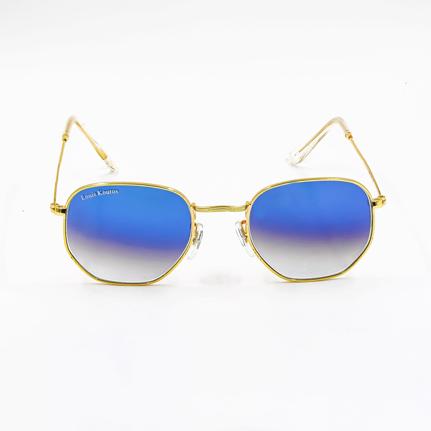 Blue Tarth Hexagonal Sunglasses (SUN-LK-3548-BLU2GLD-M) SWASTIK CREATIONS The Trend Point