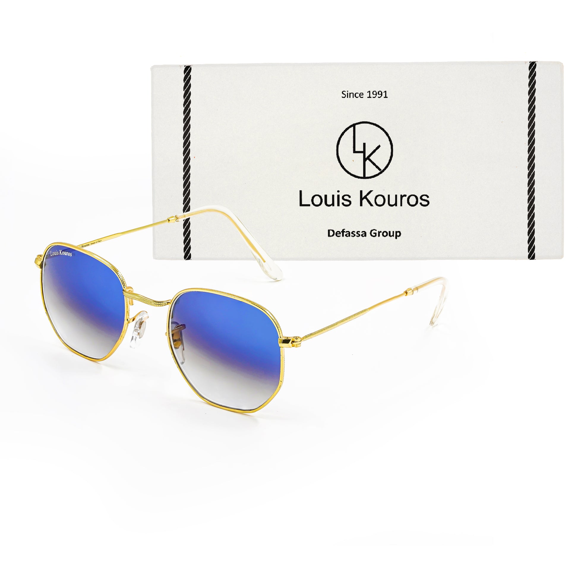 Blue Tarth Hexagonal Sunglasses (SUN-LK-3548-BLU2GLD-M)