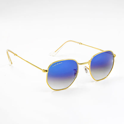 Blue Tarth Hexagonal Sunglasses (SUN-LK-3548-BLU2GLD-M)