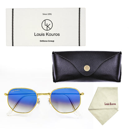 Blue Tarth Hexagonal Sunglasses (SUN-LK-3548-BLU2GLD-M)