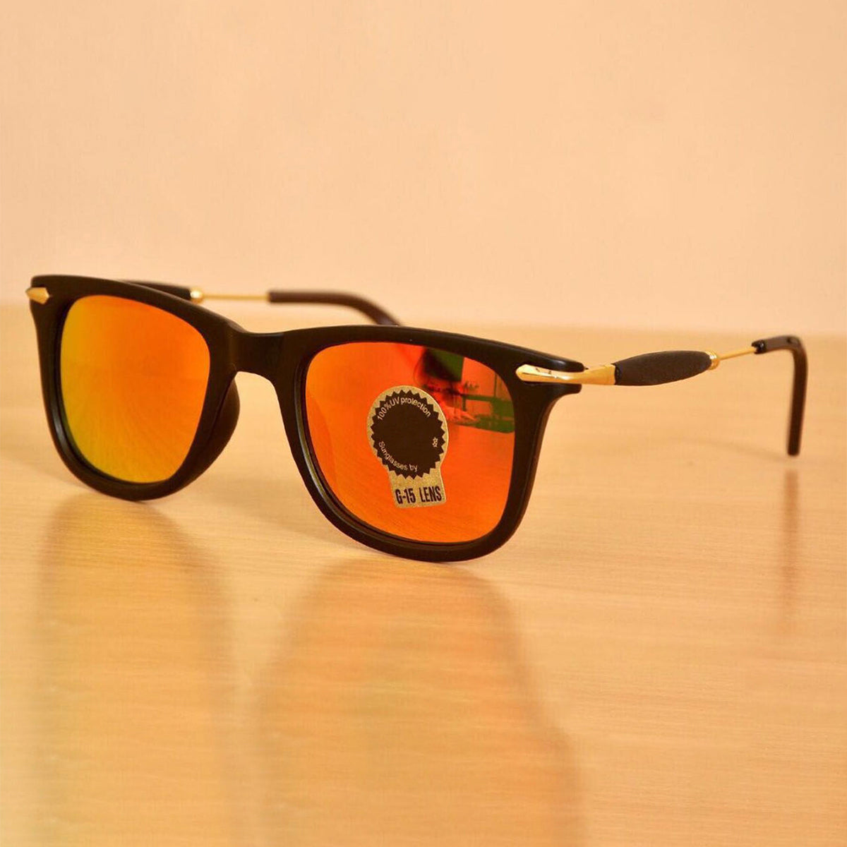 Orange Enigte Square Sunglasses (SUN-RN-2148-ORG3GLD-M) SWASTIK CREATIONS The Trend Point