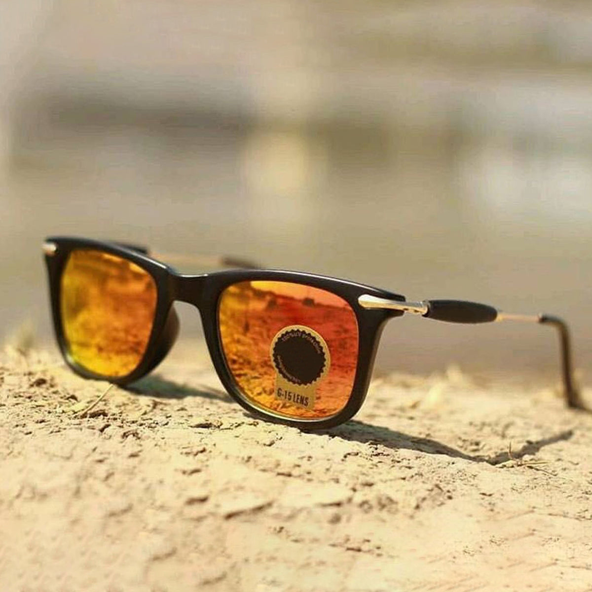 Orange Enigte Square Sunglasses (SUN-RN-2148-ORG3GLD-M) SWASTIK CREATIONS The Trend Point