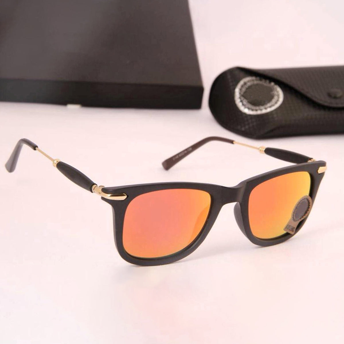 Orange Enigte Square Sunglasses (SUN-RN-2148-ORG3GLD-M) SWASTIK CREATIONS The Trend Point