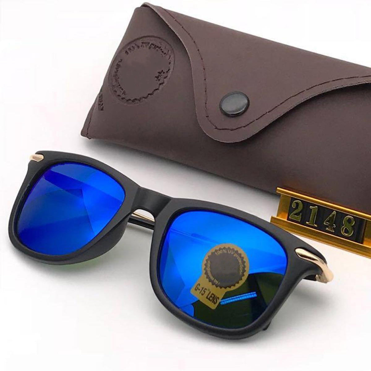 Blue Enigte Square Sunglasses (SUN-RN-2148-BLU3GLD-M) SWASTIK CREATIONS The Trend Point