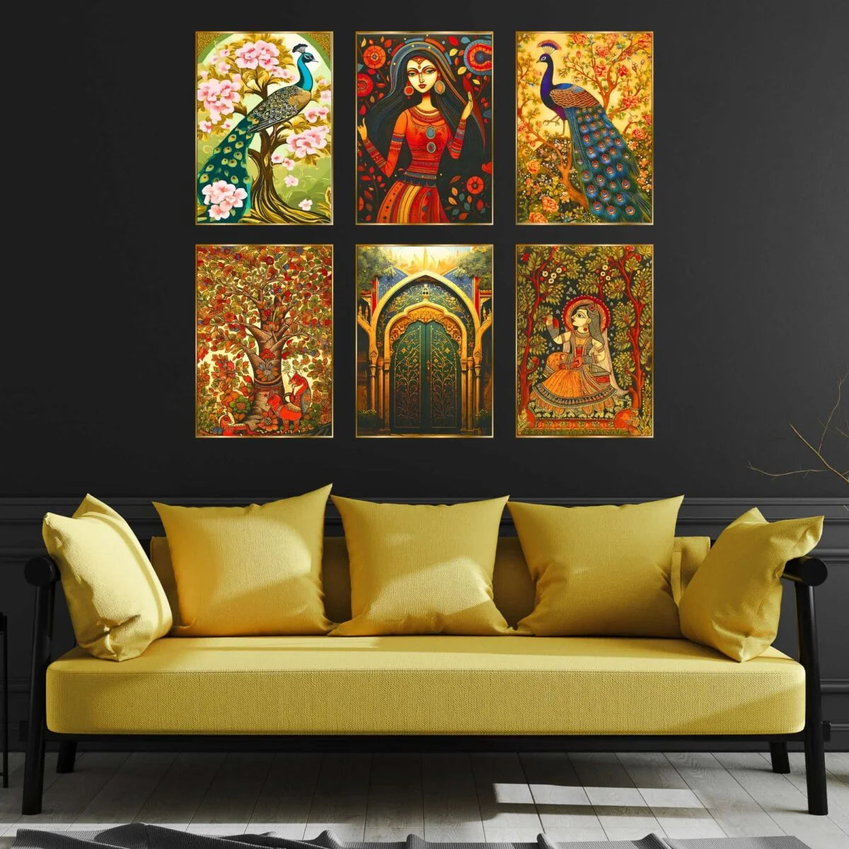 CH-GD6-2 Set of Six Wall Paintings for Wall Decoration Golden Framed Wall Paintings for Living Room & Bedroom Wall Art for Home Decoration & Office Wall Décor SWASTIK CREATIONS The Trend Point