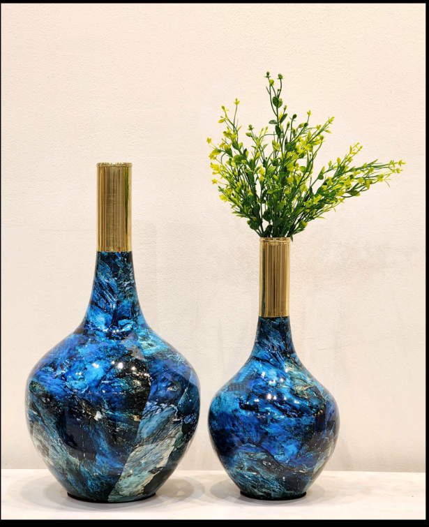 Blue Metal Vases | Set of 2 SWASTIK CREATIONS The Trend Point