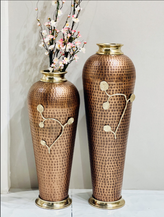 Copper Metal Floor Vases | Set of 2