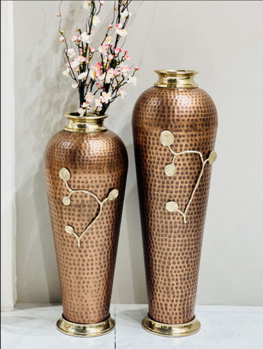 Copper Metal Floor Vases | Set of 2