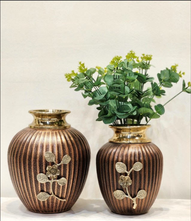 Copper Texture Metal Vases | Set of 2