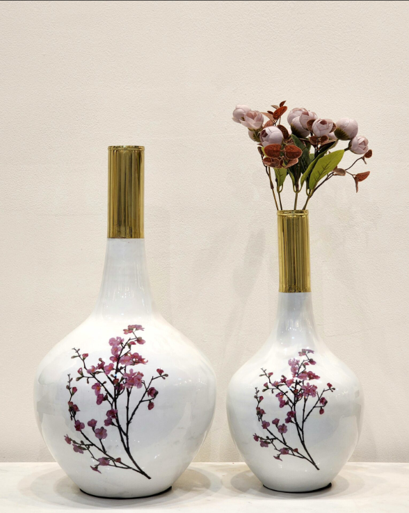 Elegant White Table Top Metal Vases | Set of 2 SWASTIK CREATIONS The Trend Point