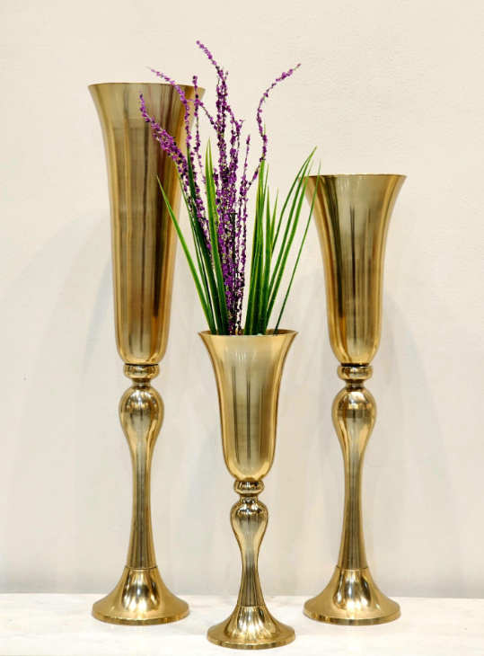 Golden Metal Vases | Set of 3 SWASTIK CREATIONS The Trend Point