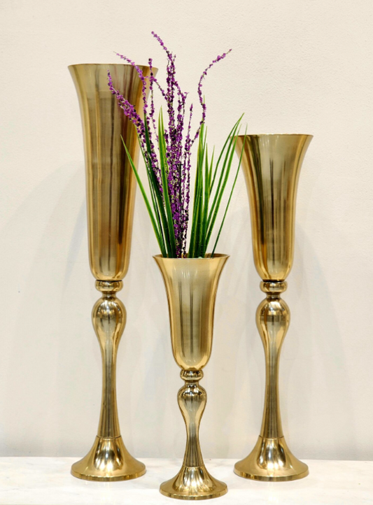 Golden Metal Vases | Set of 3