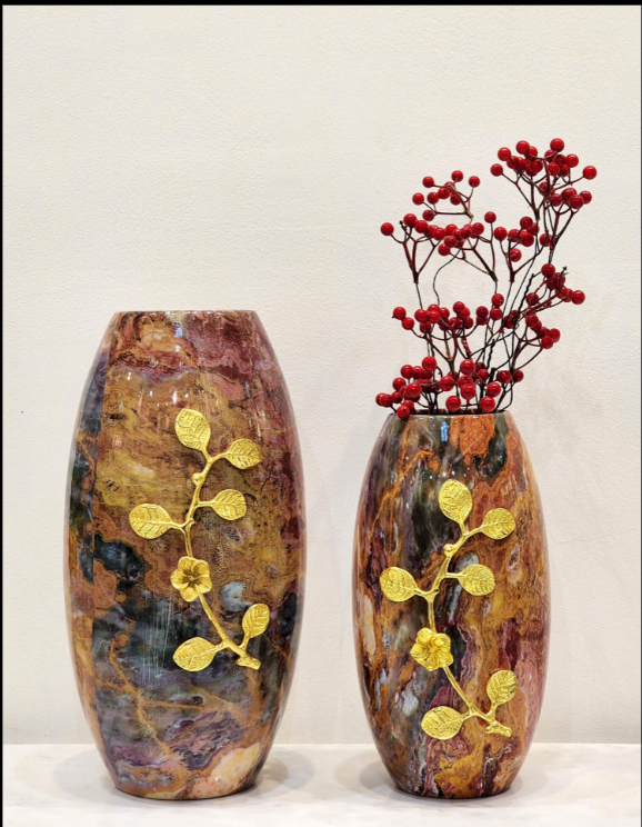 Marble Finish Multicolor Metal Vases | Set of 2