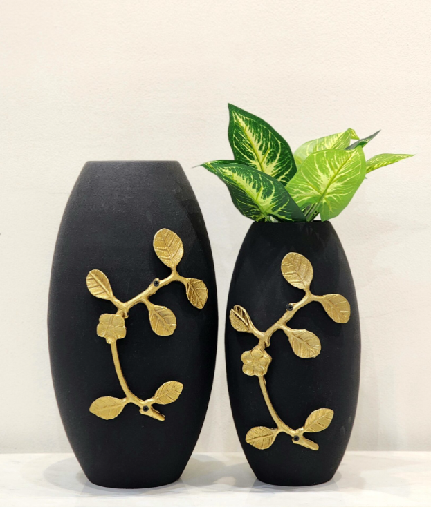 Matte Black Metal Vases | Set of 2 SWASTIK CREATIONS The Trend Point