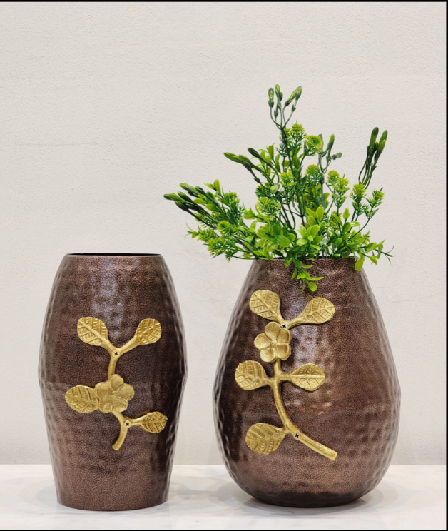 Metal Crafted Brown Table Top Vases | Set of 2 SWASTIK CREATIONS The Trend Point