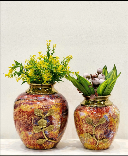 Multicolor Metal Vases For Living Room | Set of 2