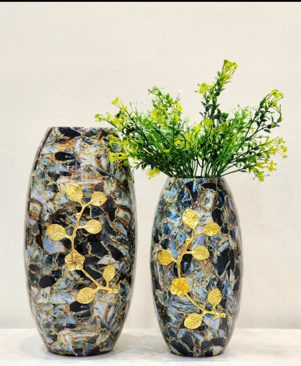 Muticolor Oval Metal Vases | Set of 2