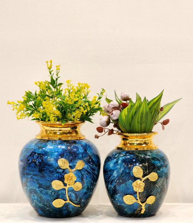 Table Top Blue Metal Vases | Set of 2 SWASTIK CREATIONS The Trend Point