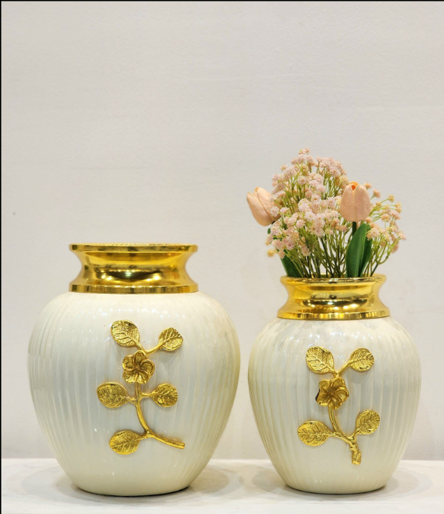 White Ivory Metal Vases | Set of 2 SWASTIK CREATIONS The Trend Point