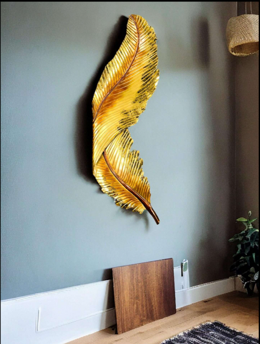 Golden LED Feather Metal Wall Art