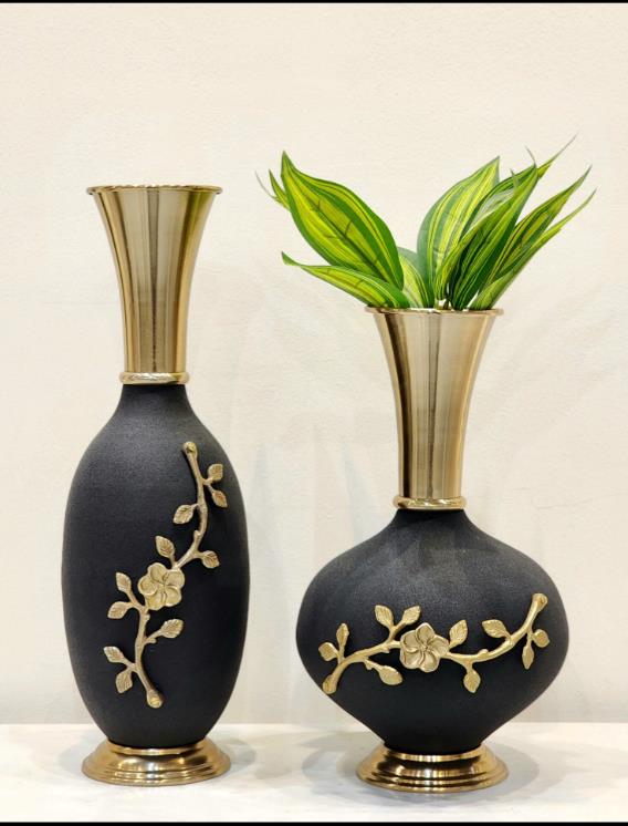 Floral Casted Table Top Metal Vases | Set of 2 SWASTIK CREATIONS The Trend Point