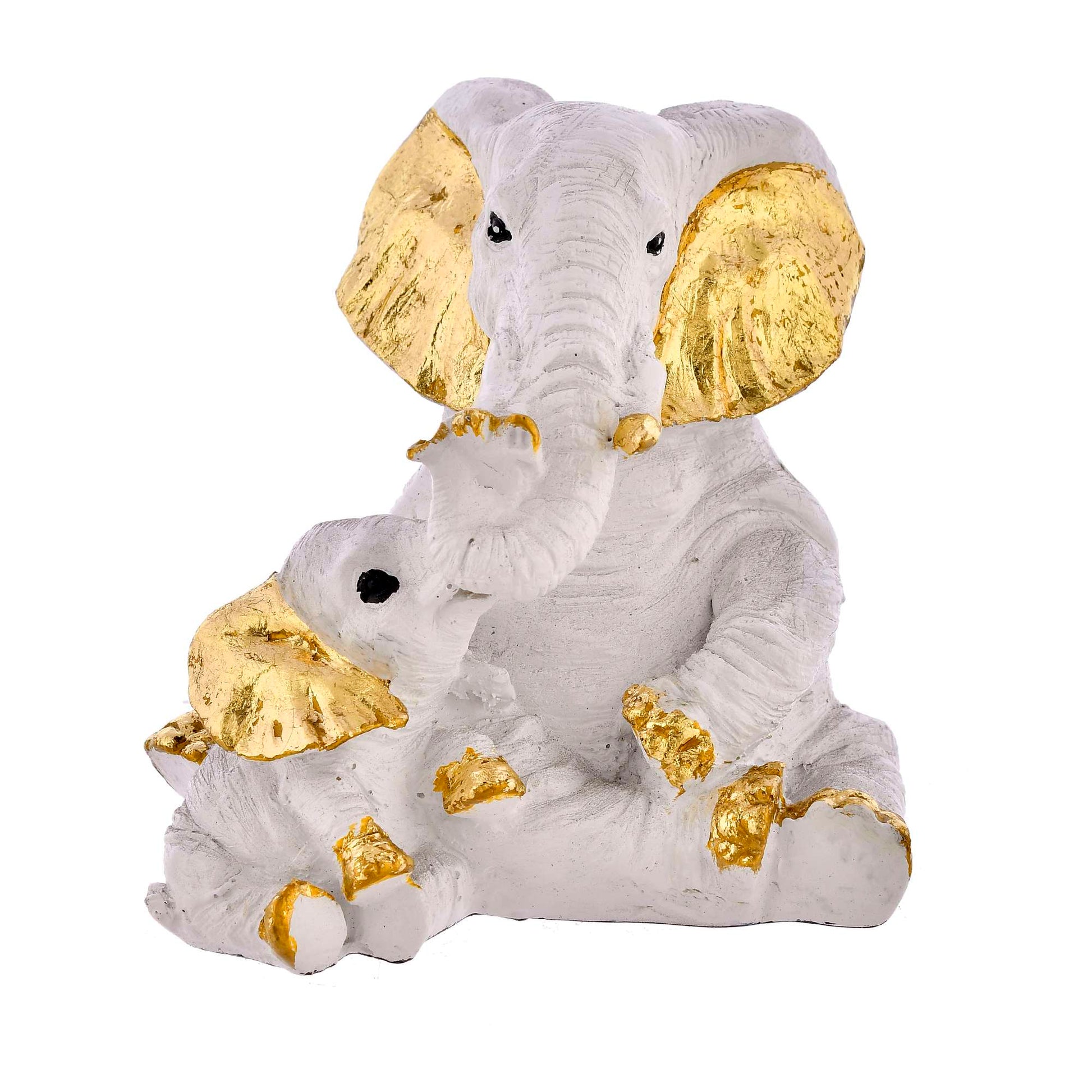 Swastik Trend Point Small Elephant Family Mom and Baby Sculpture for Home Decor Showpiece Figurine 16cm*12cm*16cm