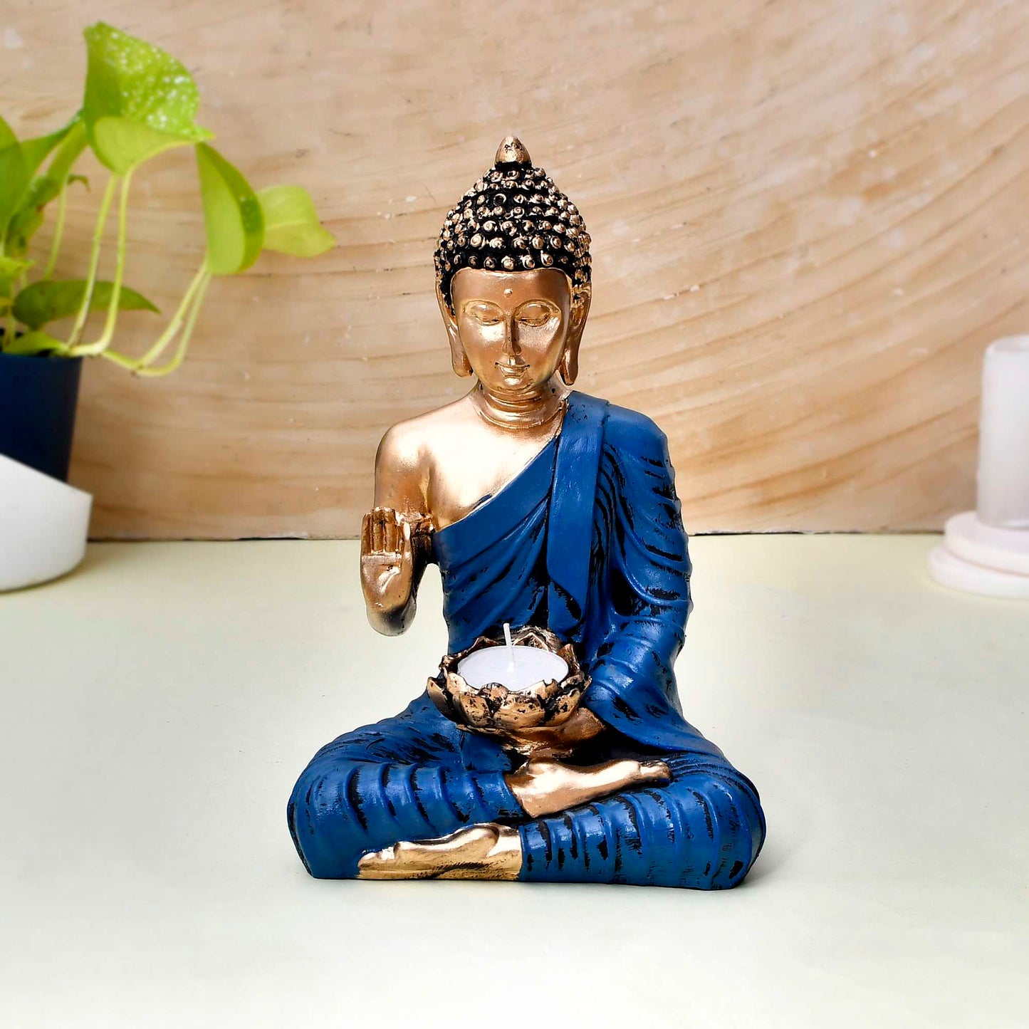 Swastik Trend Point Beautiful Sitting Buddha Idol Statue for Home & Garden Living Room | Healing Spirit Blessing Buddha Statue 01 SWASTIK CREATIONS The Trend Point