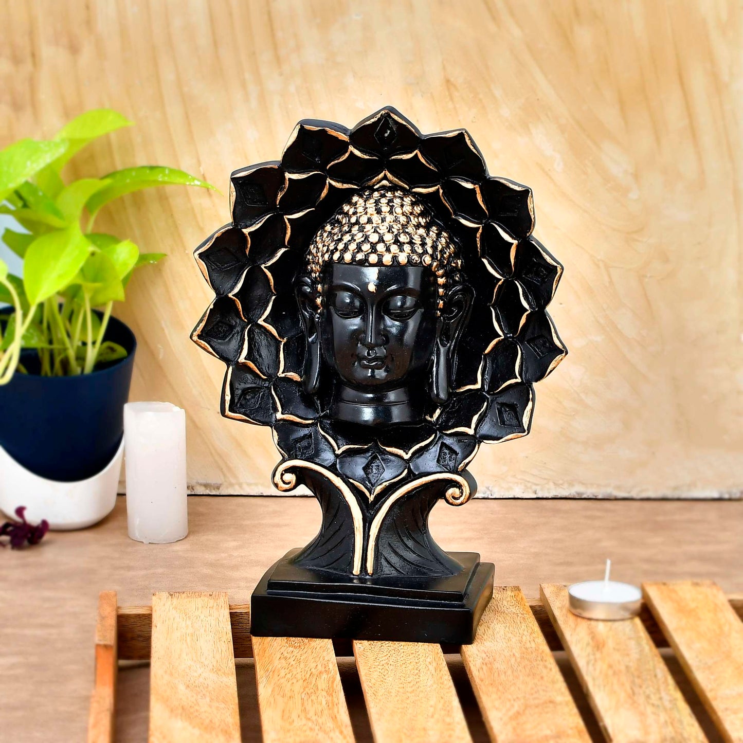 Swastik Trend Point Beautiful Sitting Buddha Idol Statue for Home & Garden Living Room | Healing Spirit Blessing Buddha Statue 02 SWASTIK CREATIONS The Trend Point