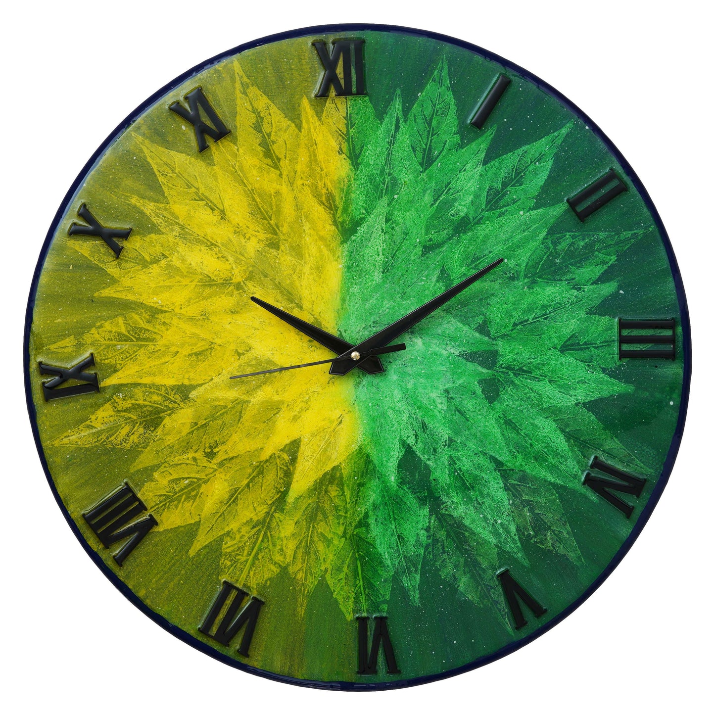 Swastik Trend Point Exquisite Wooden Handmade Wall Clock Green With Yellow And Goldan Printed Acrylic Wall Clock for Home & Office Decorative Big Size Clock (16 Inch) SWASTIK CREATIONS The Trend Point