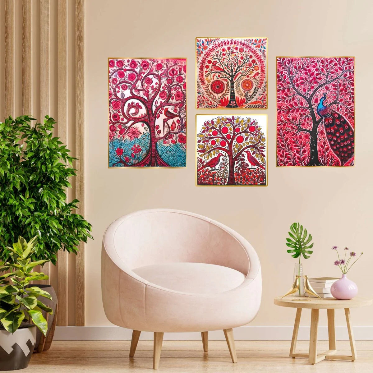 CH-GD4-4 Set of Four Wall Paintings for Wall Decoration Golden Framed Wall Paintings for Living Room & Bedroom Wall Art for Home Decoration & Office Wall Décor SWASTIK CREATIONS The Trend Point