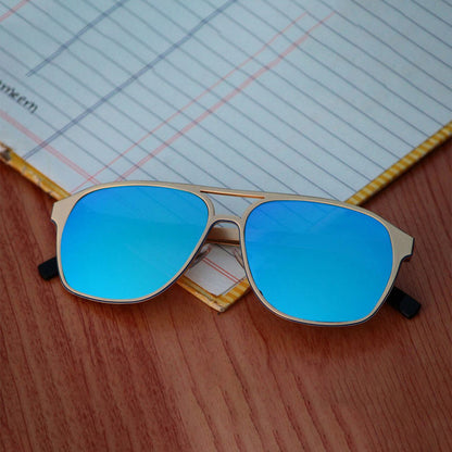 Aqua Blue MECH BEASTS Square Sunglasses (SUN-LC-0144-AQB3GLD) - SWASTIK CREATIONS The Trend Point