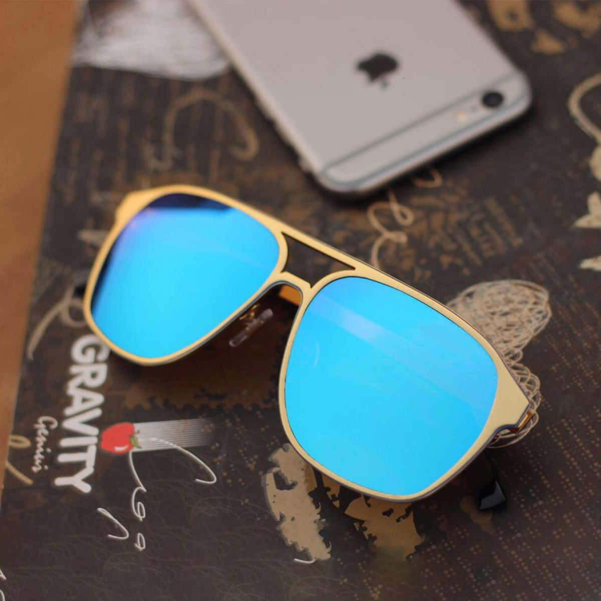 Aqua Blue MECH BEASTS Square Sunglasses (SUN-LC-0144-AQB3GLD) - SWASTIK CREATIONS The Trend Point SWASTIK CREATIONS The Trend Point