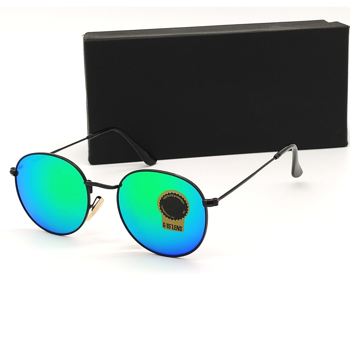 Aqua Green Nubelight Round Sunglasses (SUN-RN-3447-AQG3BLK-M) SWASTIK CREATIONS The Trend Point