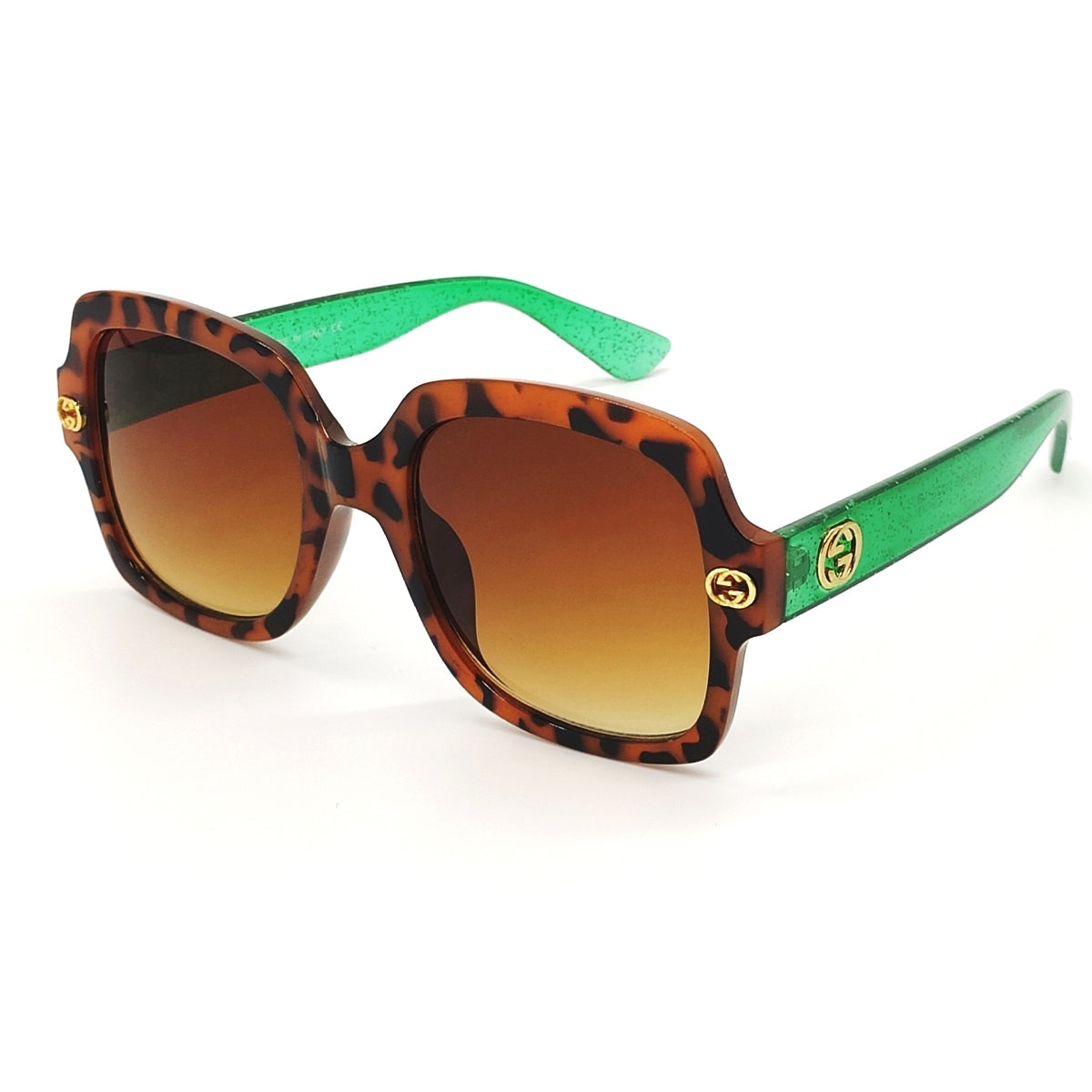 Brown TDF Square Sunglasses (SUN-GC-0333-BRN2GRN-LEOPARD)