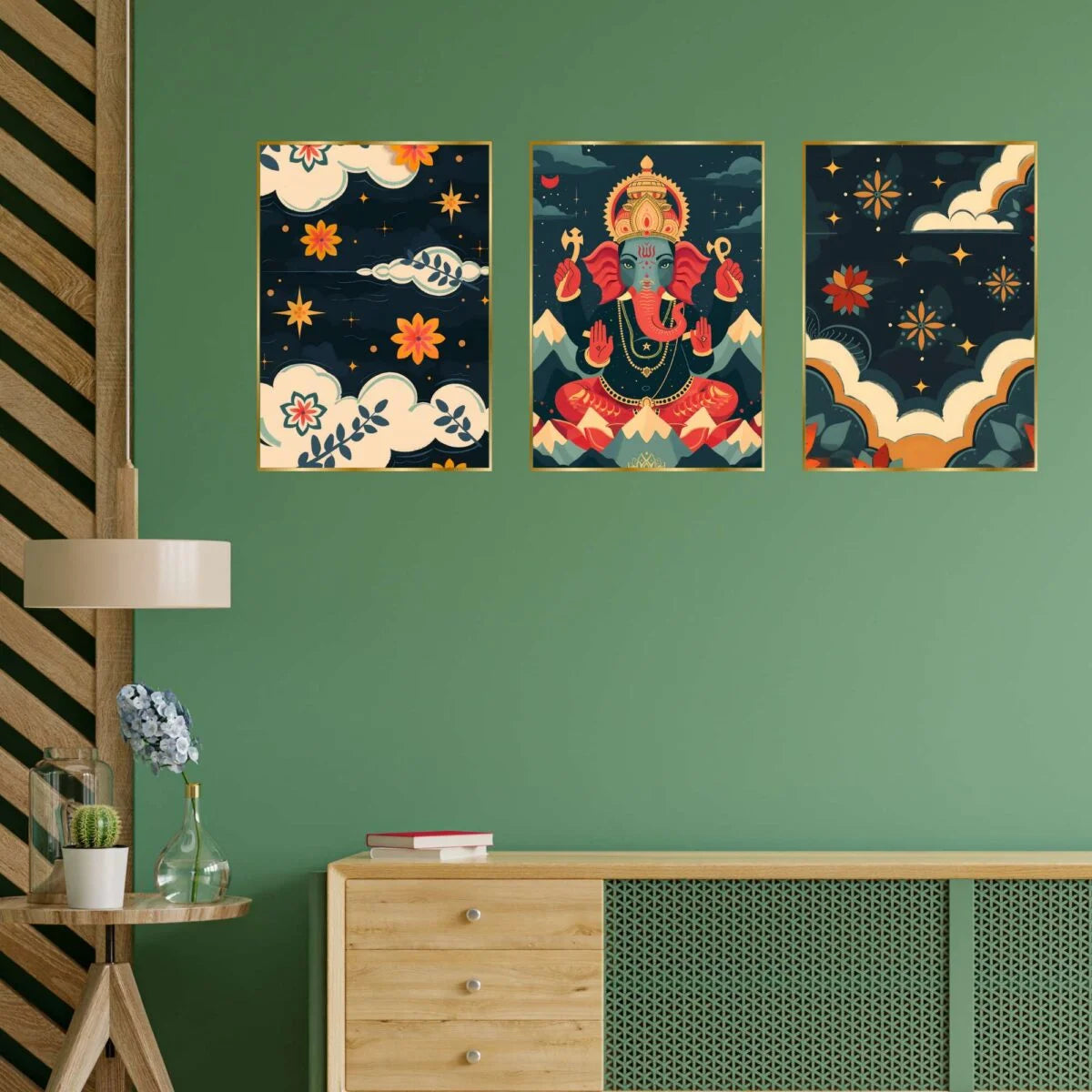 CH-GD3-6 Set of Three Wall Paintings for Wall Decoration Golden Framed Wall Paintings for Living Room & Bedroom Wall Art for Home Decoration & Office Wall Décor SWASTIK CREATIONS The Trend Point