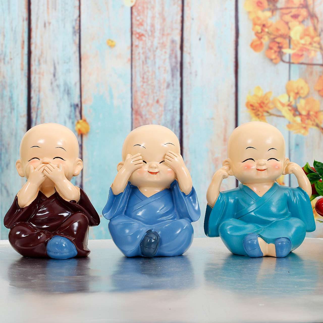 Swastik Trend Point Handcrafted Set of 3 Baby Monk Decorative Showpiece (Polyresin) 6cm*7cm*12cm