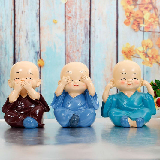 Swastik Trend Point Handcrafted Set of 3 Baby Monk Decorative Showpiece (Polyresin)