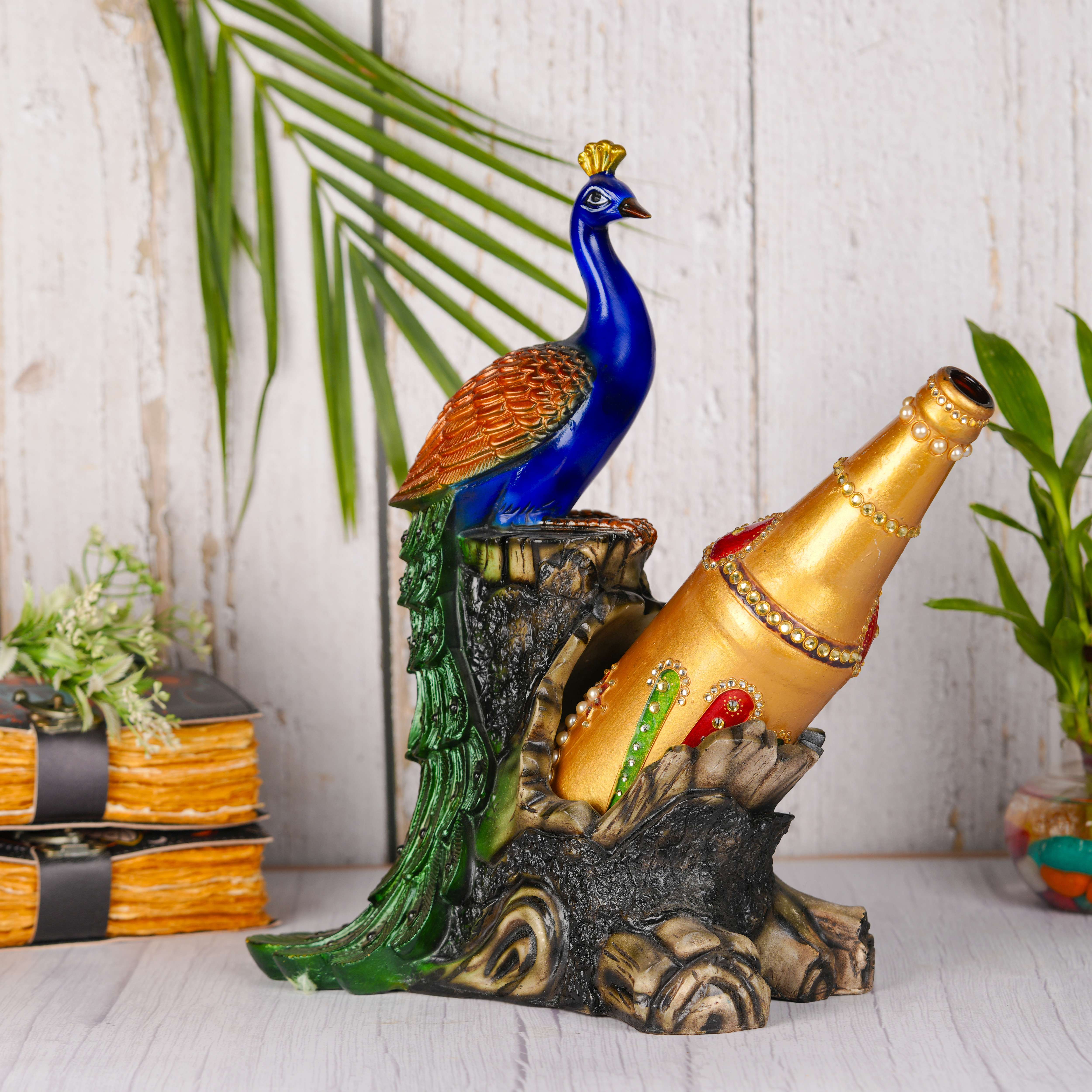 Swastik Creations Decorative Drinking Peacock Statue | Elegant Resin Showpiece for Home, Table Centerpiece & Gifting