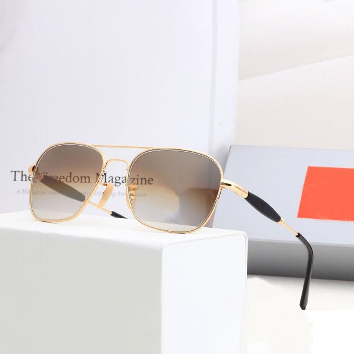 Brown Alicent Square Sunglasses (SUN-RN-1208-BRN2GLD-M) SWASTIK CREATIONS The Trend Point