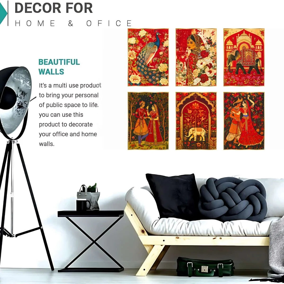 CH-GD6-11 Set of Six Wall Paintings for Wall Decoration Golden Framed Wall Paintings for Living Room & Bedroom Wall Art for Home Decoration & Office Wall Décor SWASTIK CREATIONS The Trend Point