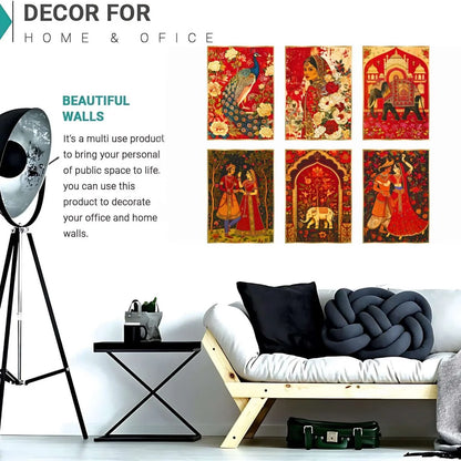 CH-GD6-11 Set of Six Wall Paintings for Wall Decoration Golden Framed Wall Paintings for Living Room & Bedroom Wall Art for Home Decoration & Office Wall Décor