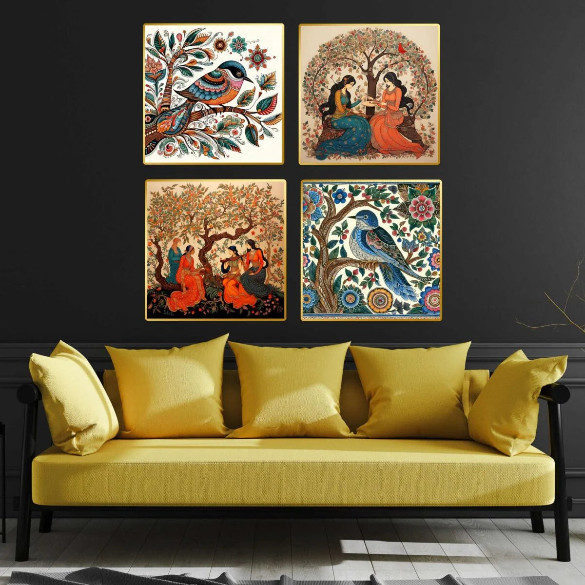 CH-GD4-8 Set of Four Wall Paintings for Wall Decoration Golden Framed Wall Paintings for Living Room & Bedroom Wall Art for Home Decoration & Office Wall Décor SWASTIK CREATIONS The Trend Point