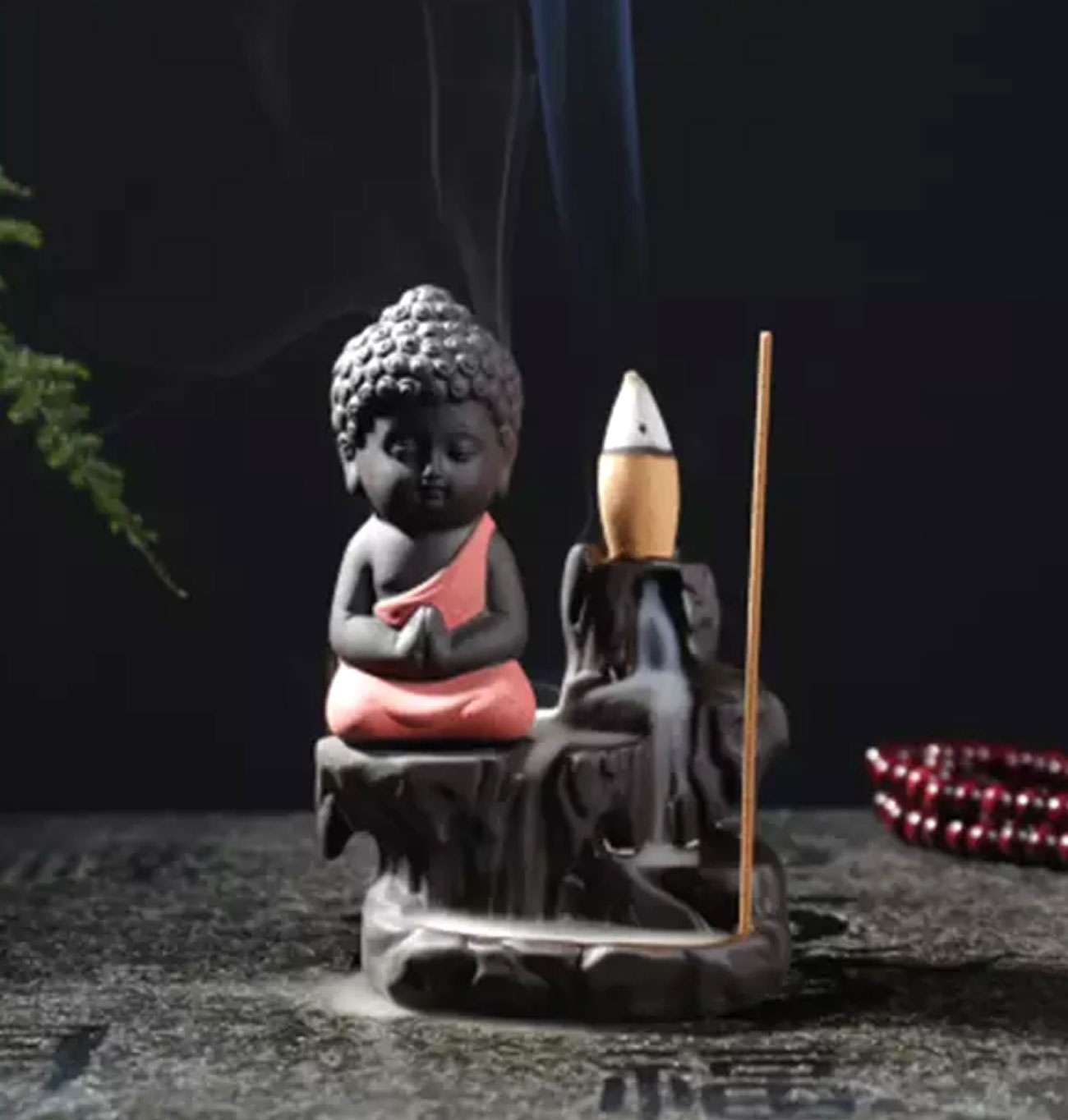 Swastik Trend Point Meditating Monk Buddha Smoke Backflow Cone Incense Holder Decorative Showpiece with 10 Free Smoke Backflow Scented Cone Incenses SWASTIK CREATIONS The Trend Point