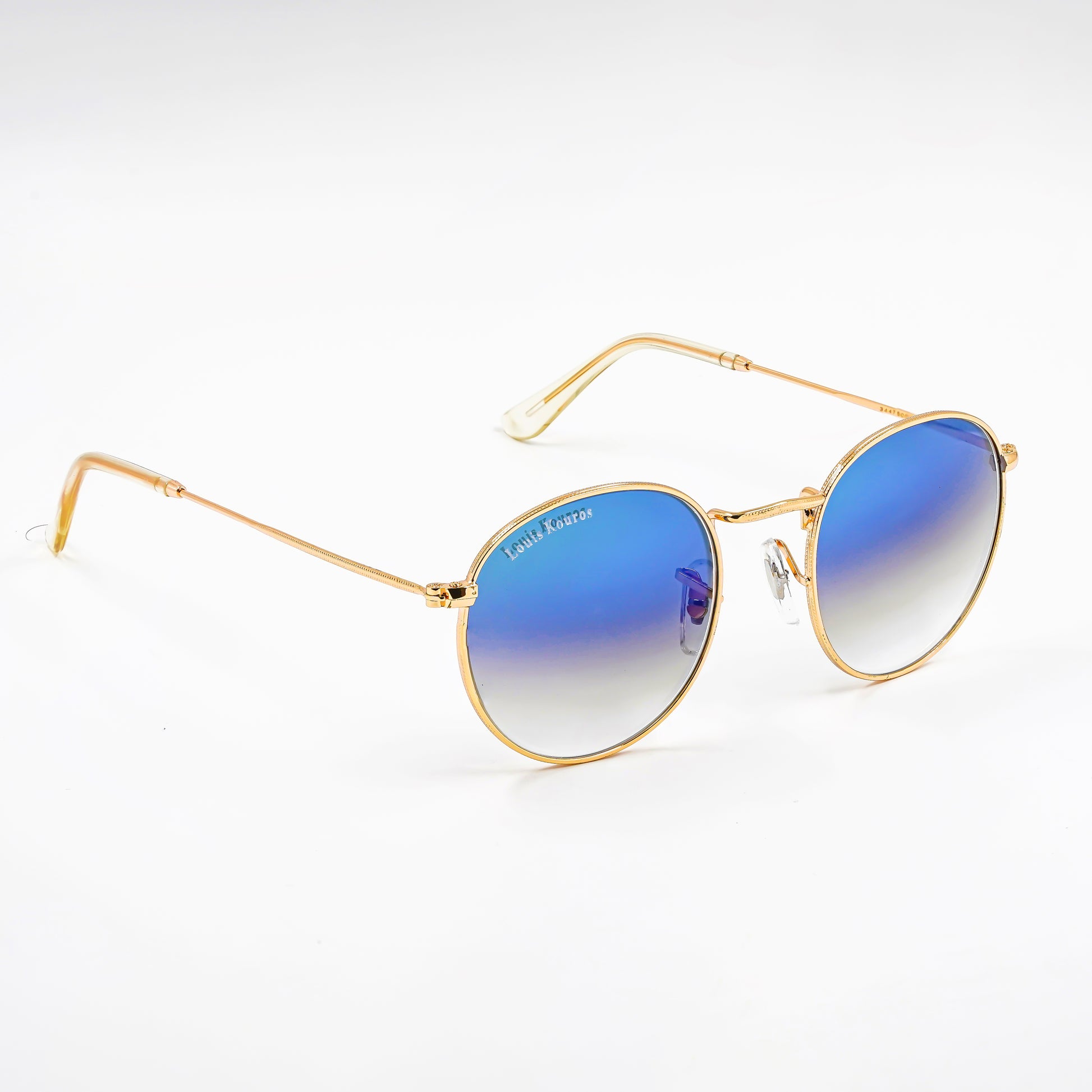 Blue Mezage Round Premium Sunglasses (SUN-LK-3447-BLU2GLD-M)