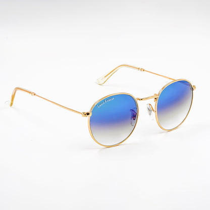 Blue Mezage Round Premium Sunglasses (SUN-LK-3447-BLU2GLD-M)