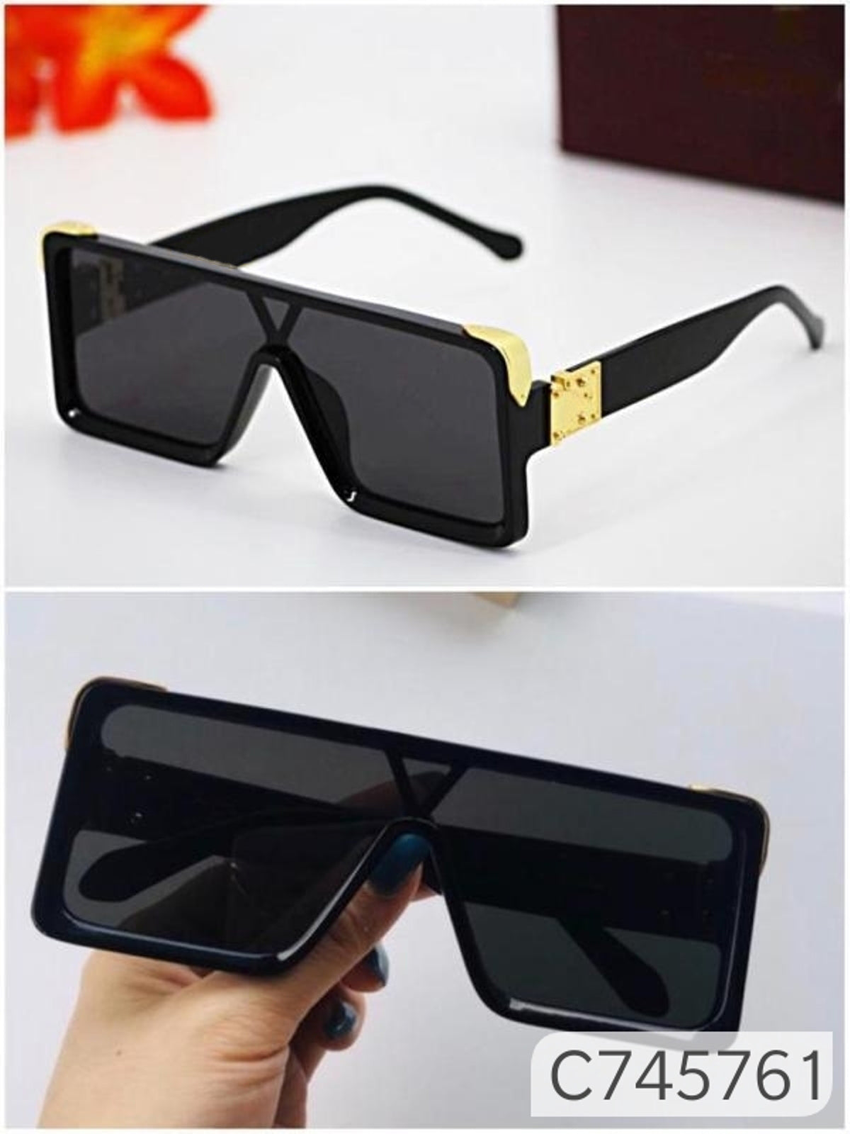 Black Manchester Square Sunglasses (SUN-LV-1258-BLK1GLD-BLK) SWASTIK CREATIONS The Trend Point