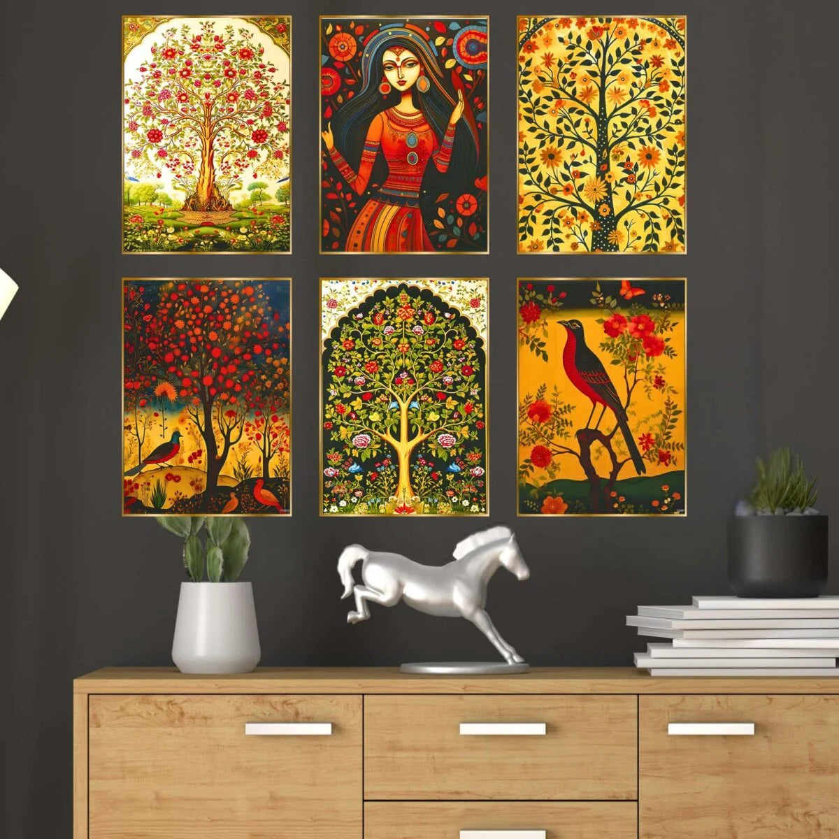 CH-GD6-6 Set of Six Wall Paintings for Wall Decoration Golden Framed Wall Paintings for Living Room & Bedroom Wall Art for Home Decoration & Office Wall Décor SWASTIK CREATIONS The Trend Point